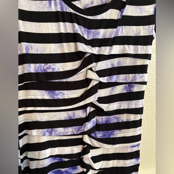 Nicole Miller Artelier Striped Ruched Dress Purple Splash Dye Stripe size Medium - Picture 2 of 5